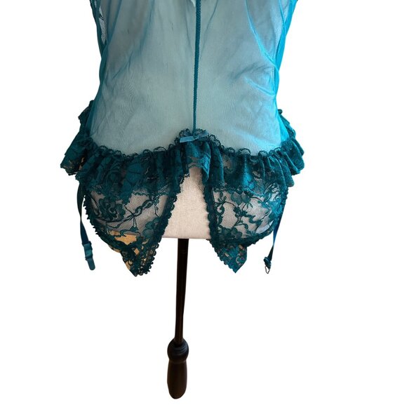 Frederick's of Hollywood Crotchless Lace Slit Bust Teddy Garters Sz L Lingerie - Picture 4 of 12